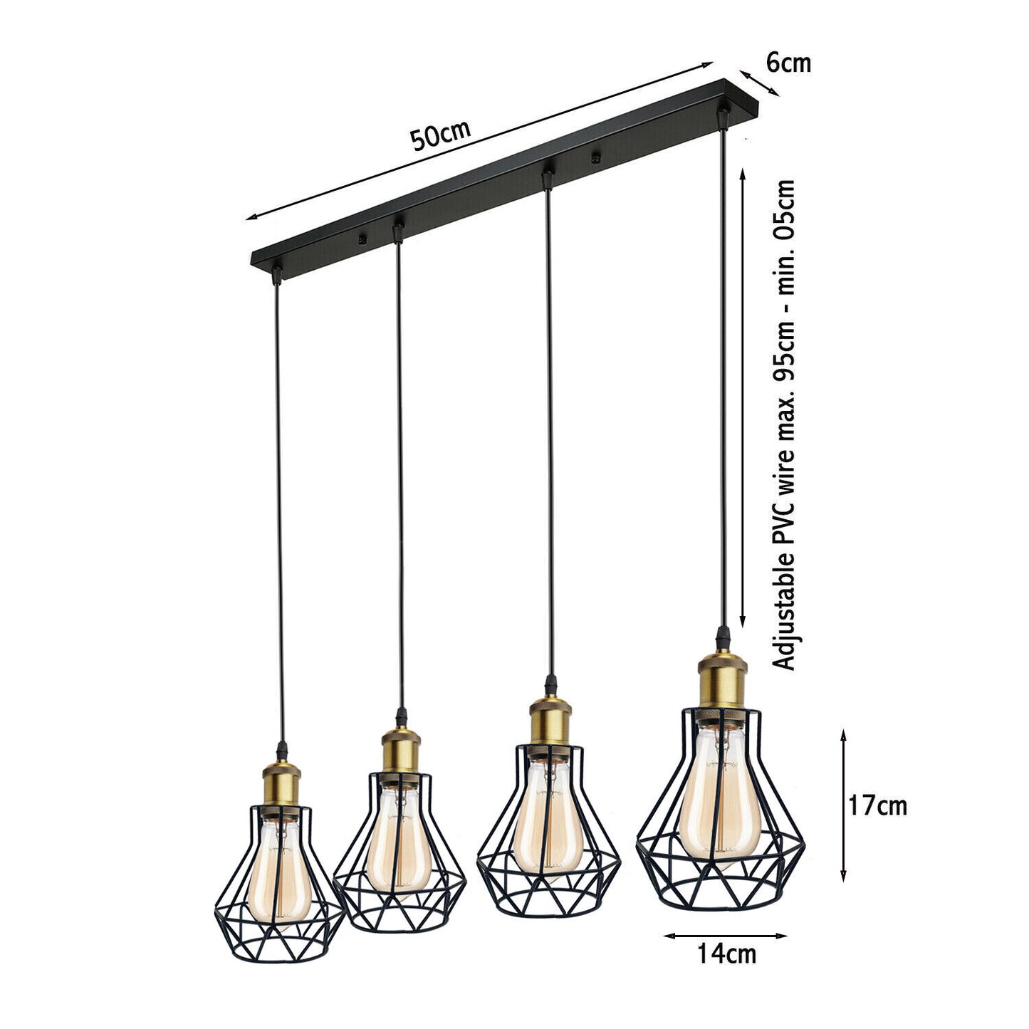 Vintage Industrial Black Cage Pendant Lights – 1/3/5 Way Ceiling Lamp