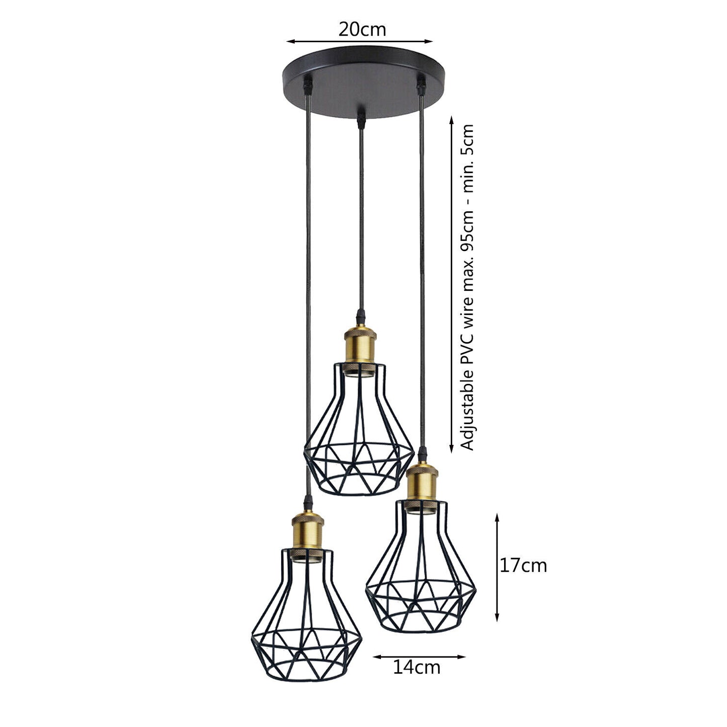 Vintage Industrial Black Cage Pendant Lights – 1/3/5 Way Ceiling Lamp