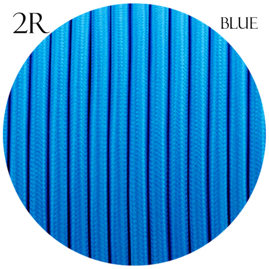 2 Core Round Vintage Italian Braided Fabric Blue Cable Flex 0.75mm UK