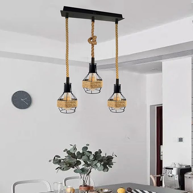 Retro Hemp Rope Hanging Ceiling Pendant light with Hemp cage