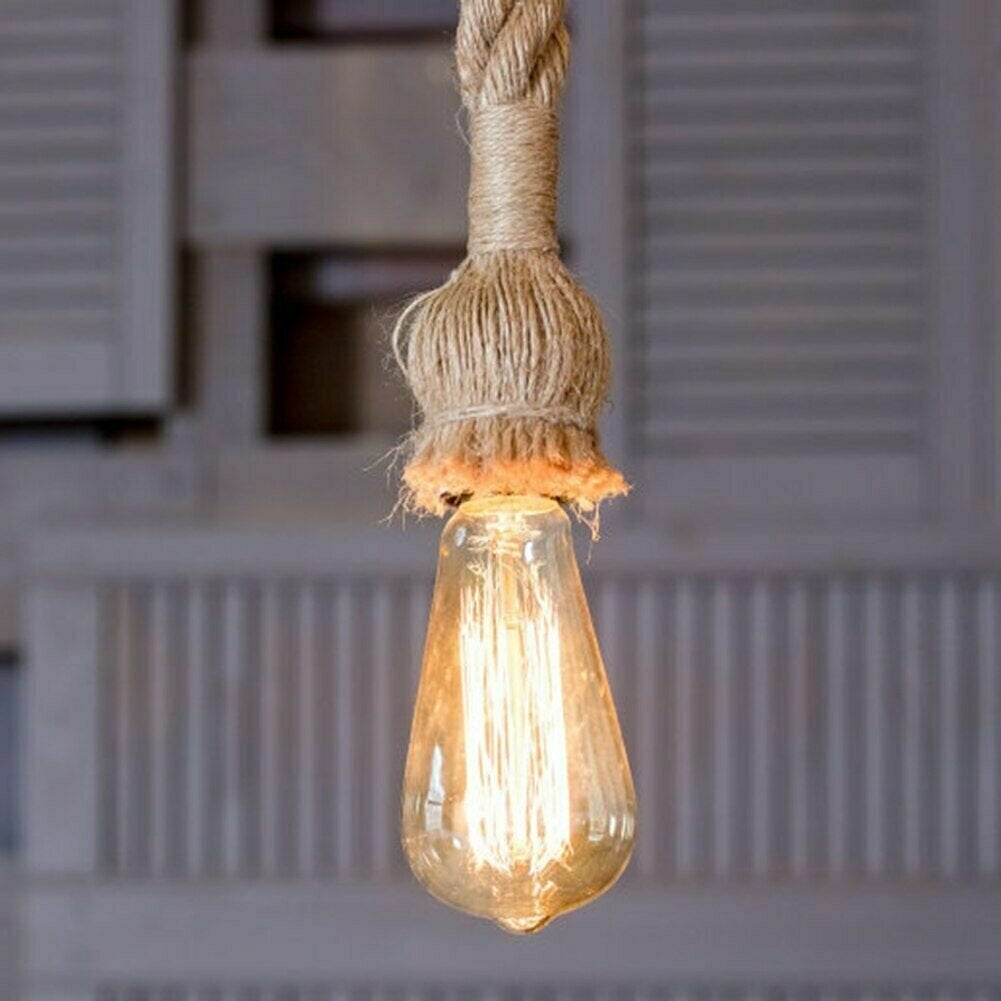 Adjustable Hemp Rope Ceiling Pendant Light with E27 Fitting