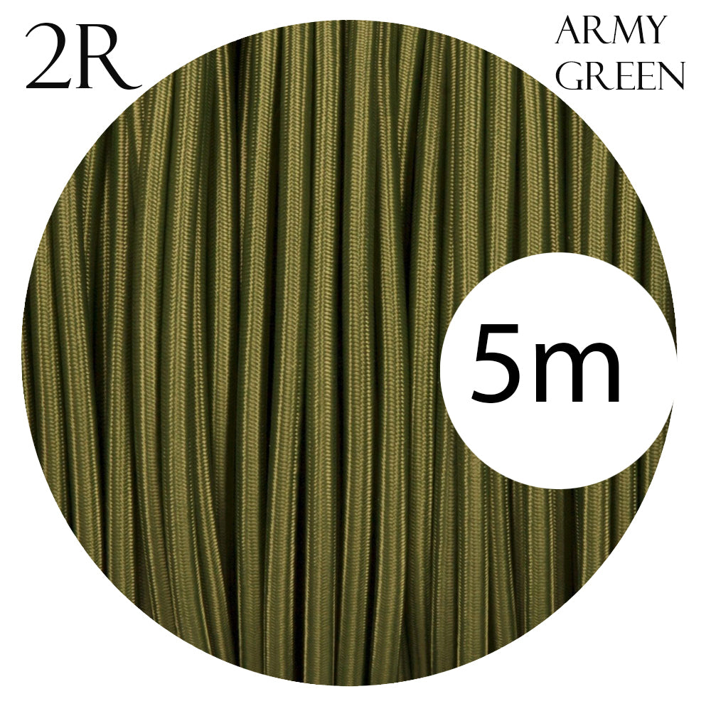 0.75mm 2 core Round Vintage Braided Army Green Fabric Covered Light Flex