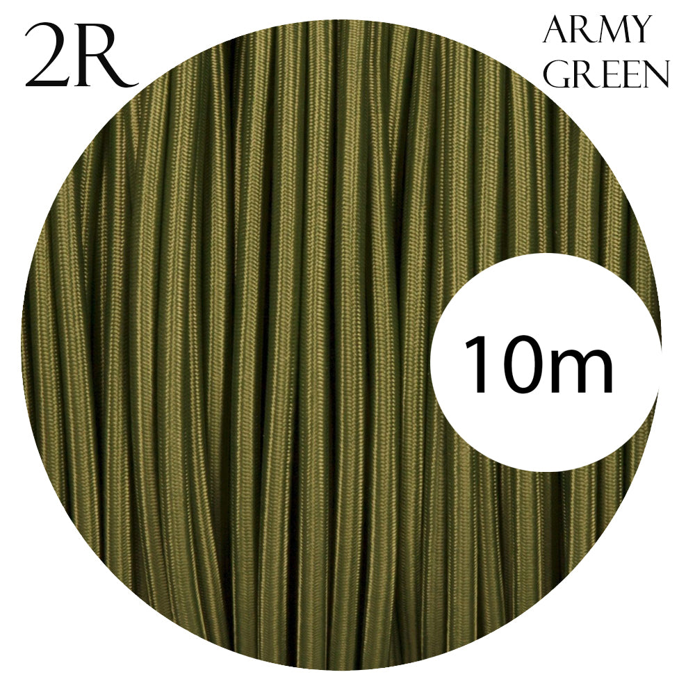 0.75mm 2 core Round Vintage Braided Army Green Fabric Covered Light Flex