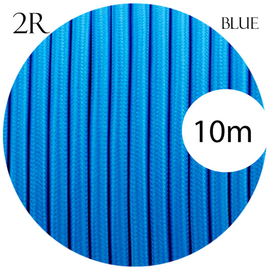 2 Core Round Vintage Italian Braided Fabric Blue Cable Flex 0.75mm UK