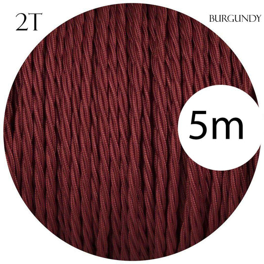 5m Burgundy 2-Core Twisted Fabric Electrical Cable 0.75mm
