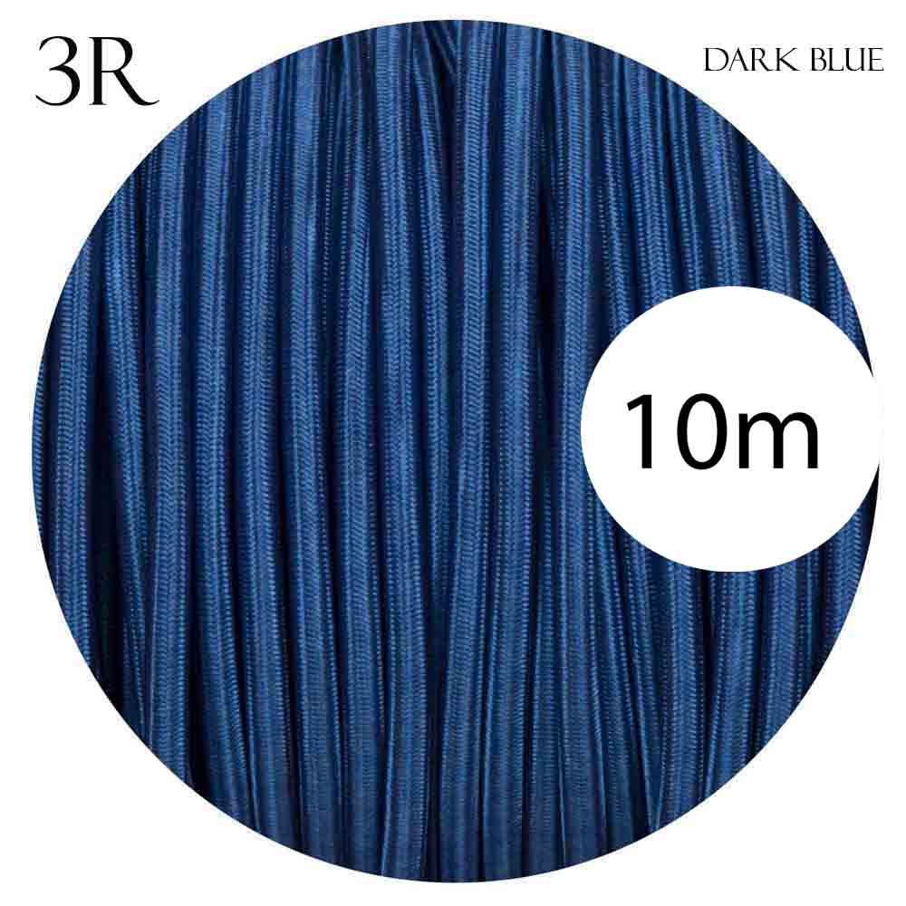 3 Core Round Vintage Italian Braided Fabric Cable Flex 0.75mm Dark Blue UK