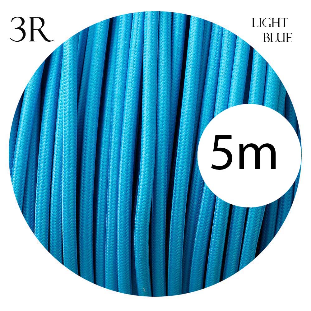 3 Core Round Light Blue Vintage Italian Braided Fabric Cable Flex 0.75mm UK