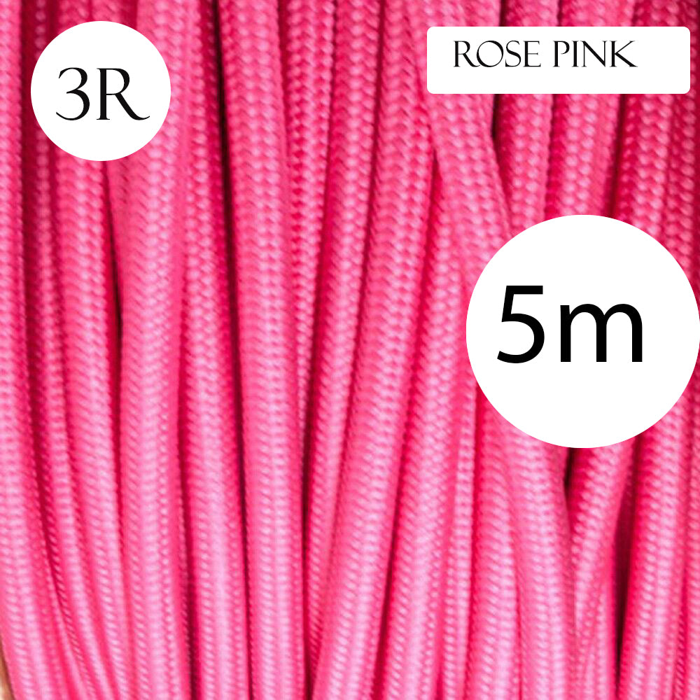3 core Round Vintage Braided Fabric Rose Pink Coloured Cable Flex 0.75mm
