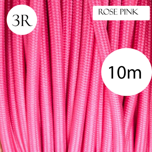 3 core Round Vintage Braided Fabric Rose Pink Coloured Cable Flex 0.75mm