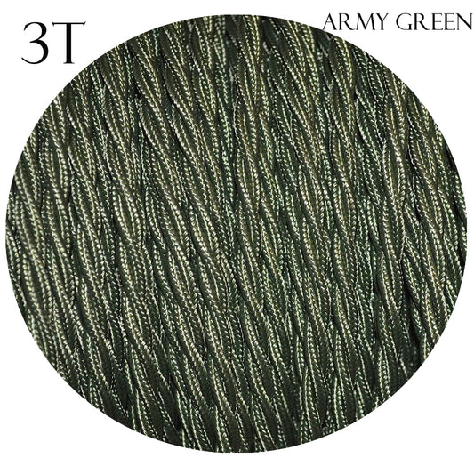 Army Green color 3 Core Twisted Electric Cable covered fabric 0.75mm