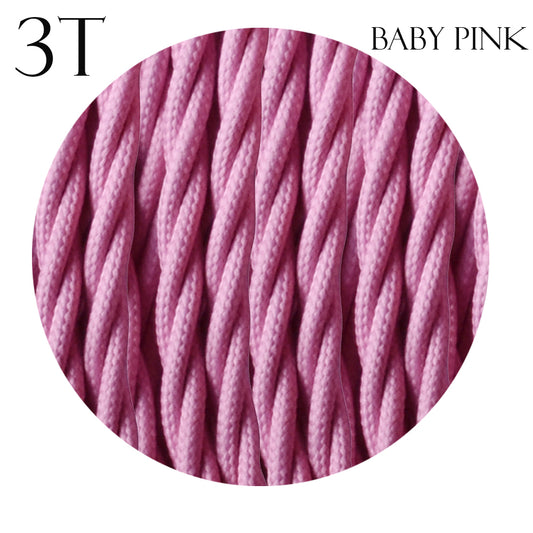 3 Core Twisted Baby Pink Vintage Electric fabric Cable Flex 0.75mm