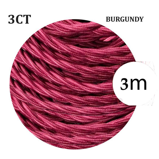 Burgandy color 3 Core Twisted Electric Cable solid fabric 0.75 mm