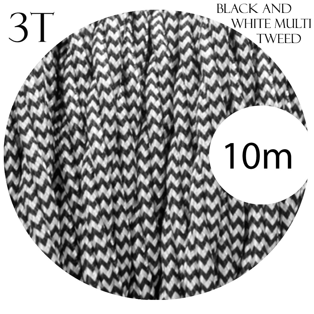 Black and White color 3 Core Twisted Electric Cable solid fabric 0.75 mm