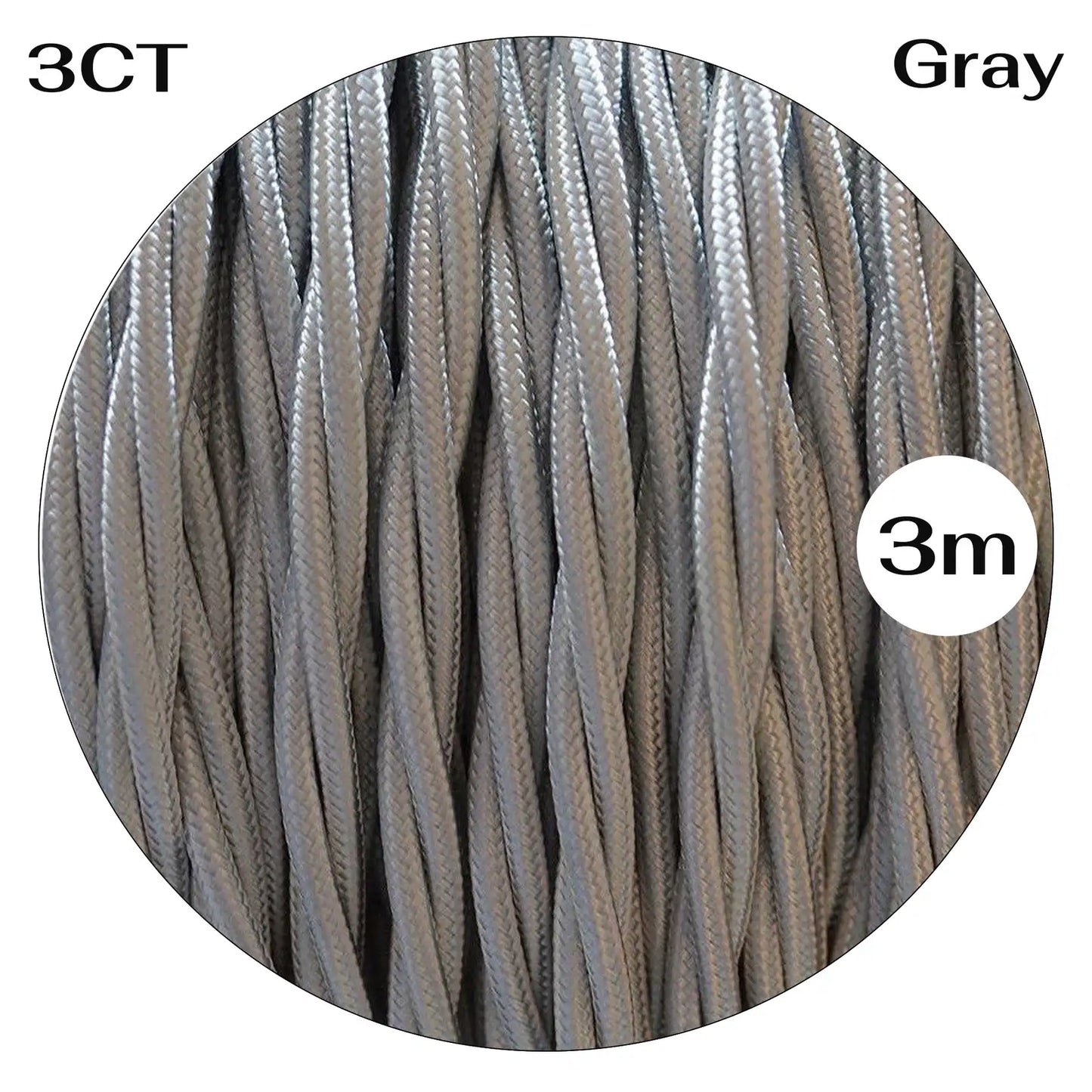 Grey color 3 Core Twisted Electric Cable solid fabric 0.75 mm