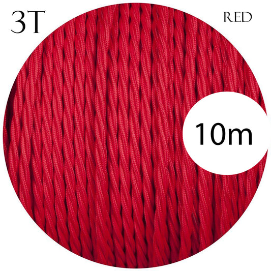 10m 3 Core Twisted Red color Vintage Electric fabric Cable Flex 0.75mm