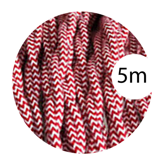 Retro 3 Core Twisted Cable with Fabric Cover, Red & White, 0.75mm