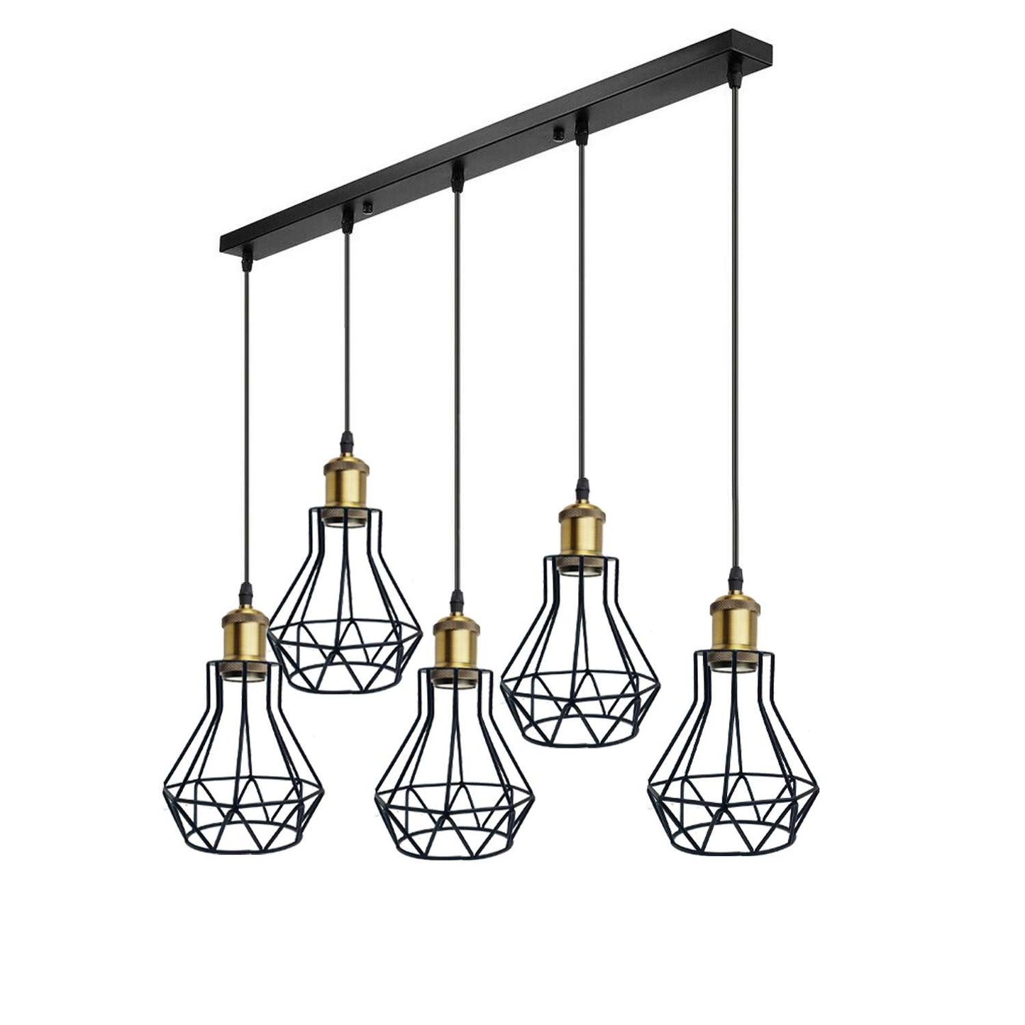 Vintage Industrial Black Cage Pendant Lights – 1/3/5 Way Ceiling Lamp