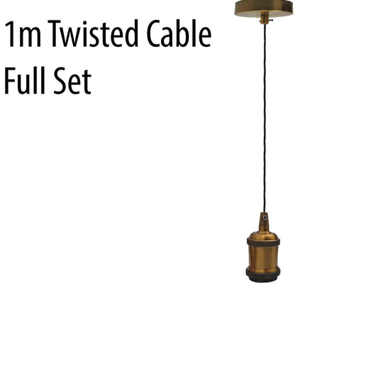 1m Twisted Cable E27 Base Yellow Brass Full Holder~1348