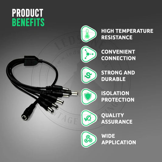 DC power supply splitter 8 way Female to Male cable for CCTV security cameras