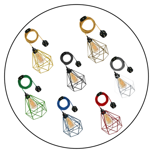 Vintage Fabric Flex Cable Plug in Pendant Lamp E27 Fitting