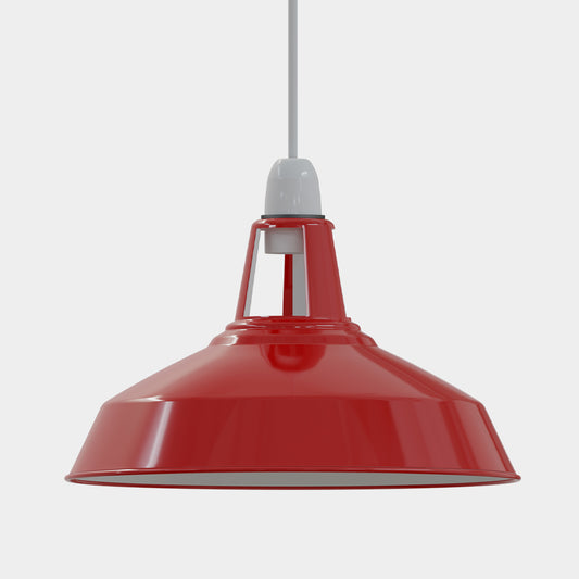 A collection of Easy Fit Pendant Light Shades in various colors including red, blue, yellow, green, orange, white, and black.