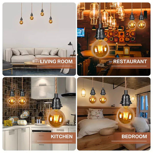 Industrial Hanging Adjustable Hemp Rope ON/OFF Switch UK Plug Pendant Light cable