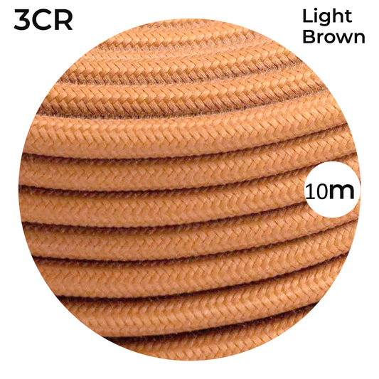 3 Core Round Vintage Fabric Cable Flex Italian Braided Light Brown Cable 0.75mm UK