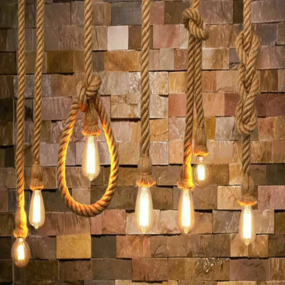 Adjustable Hemp Rope Ceiling Pendant Light with E27 Fitting