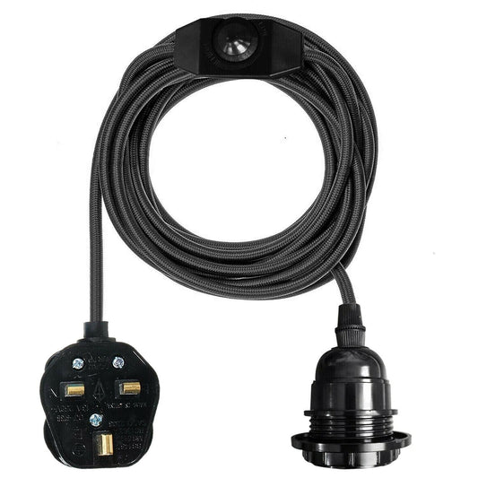E27 2M Fabric Cable UK Plug in Pendant Lamp Light Set Fitting Vintage Bulb Holder Socket~1267 - Electricalsone UK Ltd
