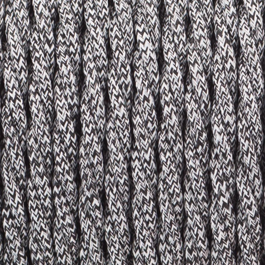 3 Core Twisted Black & White Multi Tweed Vintage Electric fabric Cable Flex 0.75mm