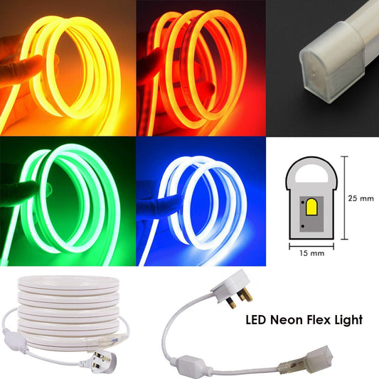 220V LED Neon Flex Rope Strip Light Sign Outdoor Waterproof 14 x 25mm Lights