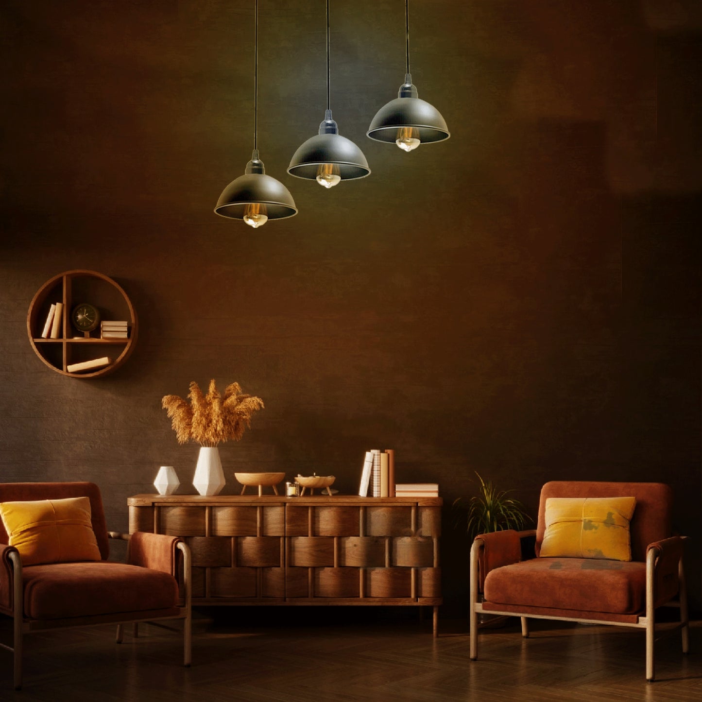 Vintage Industrial Metal Pendant Light - 3 Way Retro Hanging Lamp