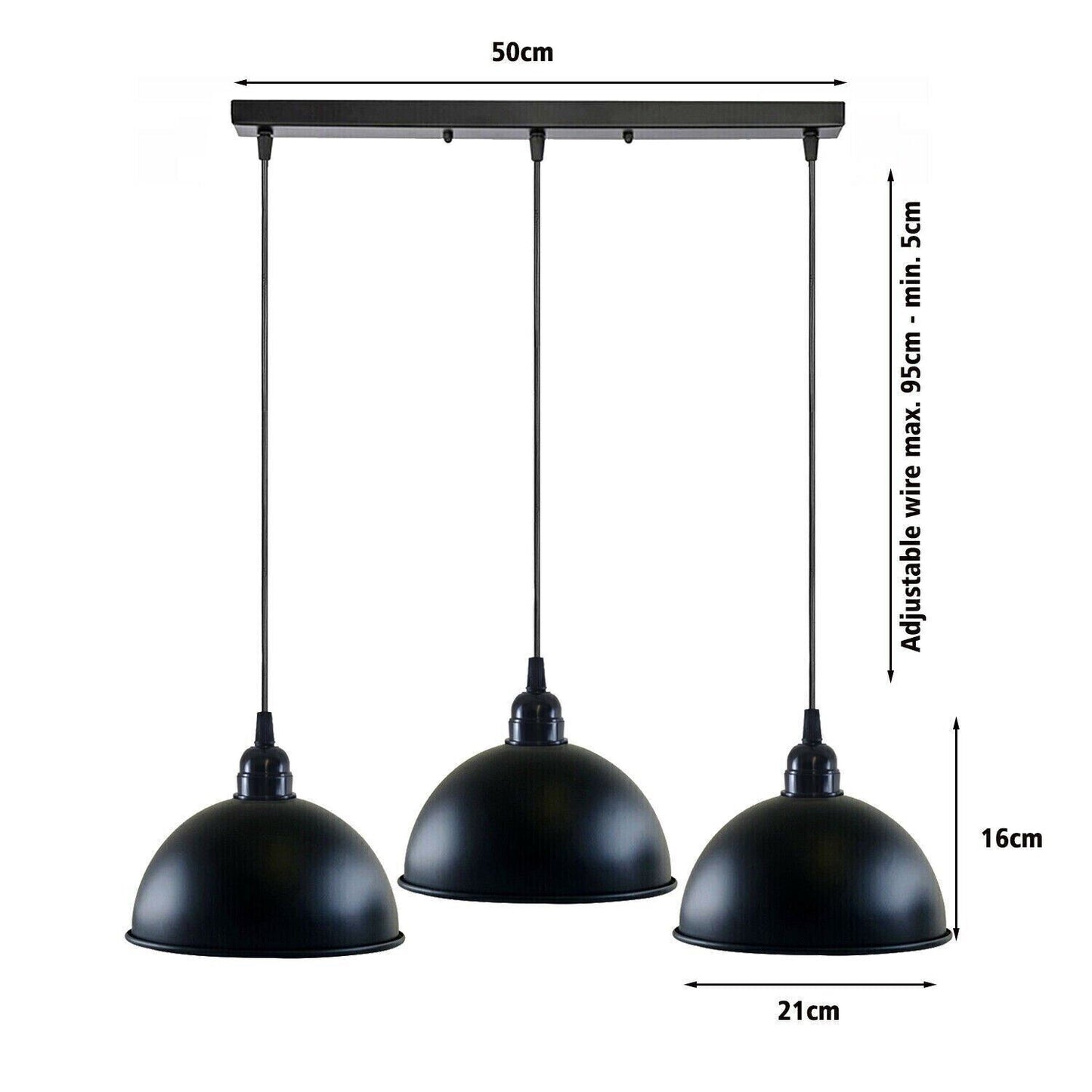 Vintage Industrial Metal Pendant Light - 3 Way Retro Hanging Lamp