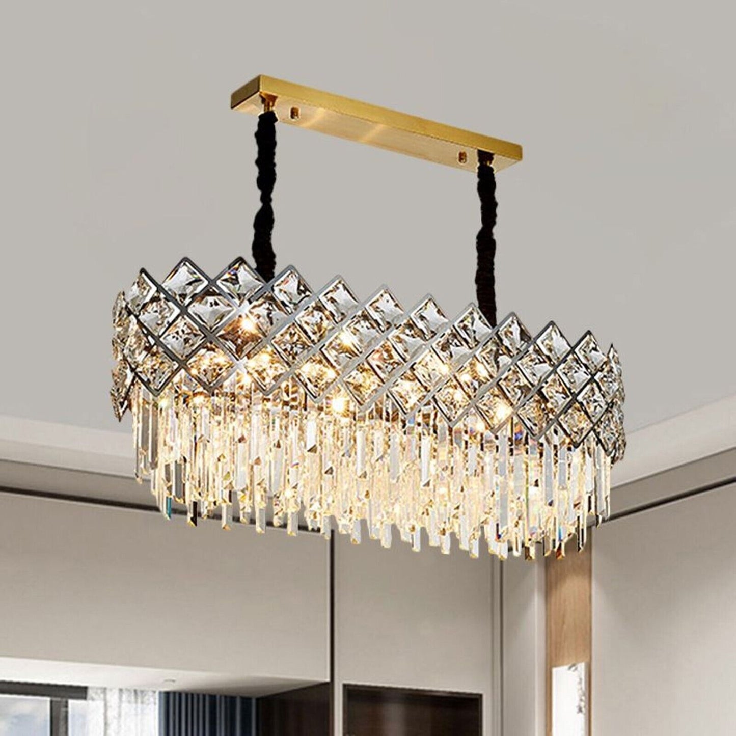 Modern Large Crystal Chandeliers LED Ceiling Light Pendant Lamp Living Room UK