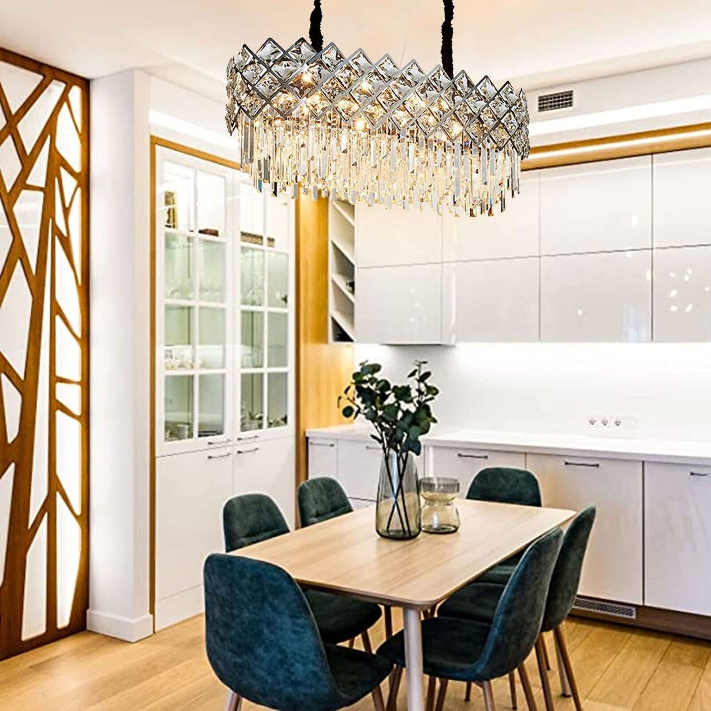 Modern Large Crystal Chandeliers LED Ceiling Light Pendant Lamp Living Room UK