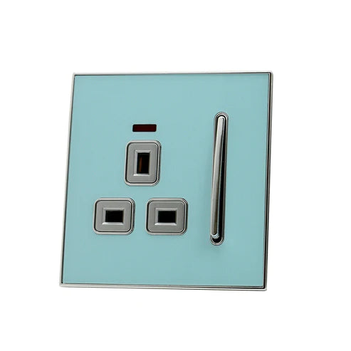 Decorative Blue Glossy Main Plug Sockets Full Range Satin Gold Inserts UK
