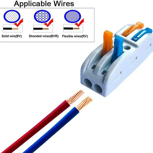 2 Way Electrical Connectors Wire Block Clamp Clips Fast Cable Reusable Lever