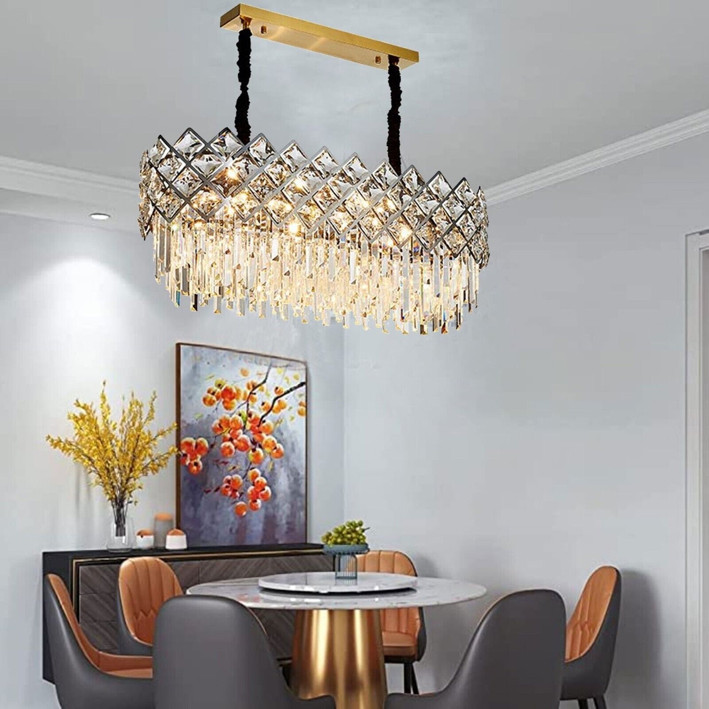 Modern Large Crystal Chandeliers LED Ceiling Light Pendant Lamp Living Room UK