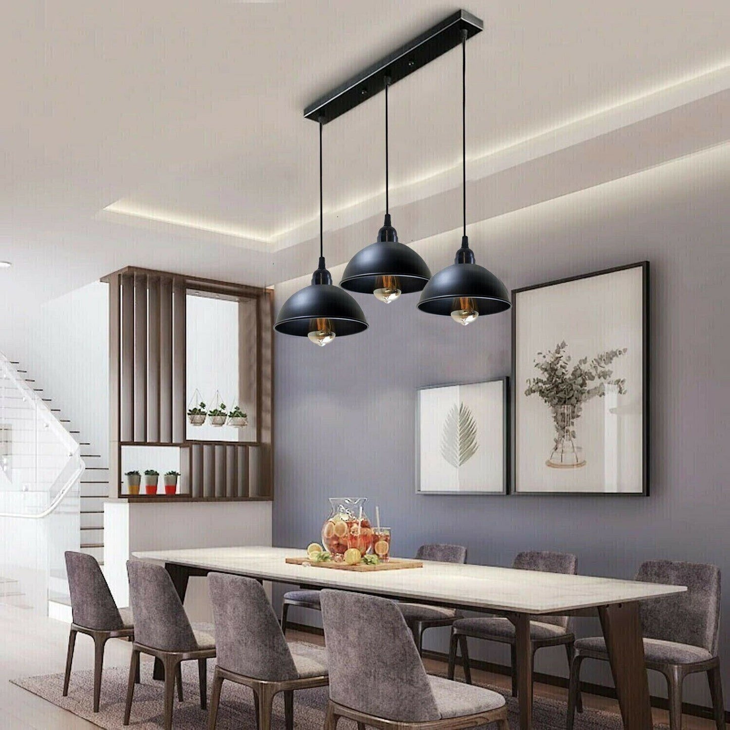 Vintage Industrial Metal Pendant Light - 3 Way Retro Hanging Lamp