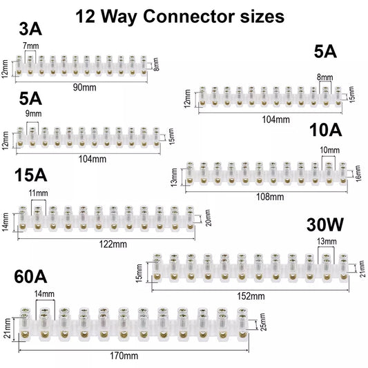12 Way cable connector Terminal blocks white Connector Strip