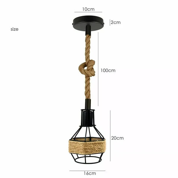 Retro Hemp Rope Hanging Ceiling Pendant light with Hemp cage