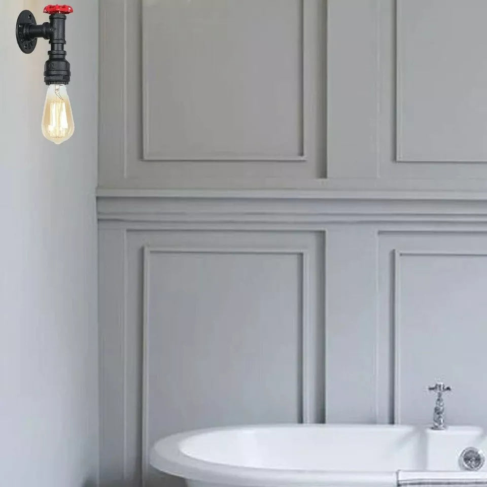 Black Metal Water Pipe Wall Sconce Light Holder with Wheel
