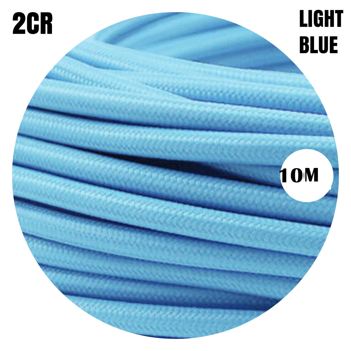 0.75mm 2 Core Round Vintage Light Blue Braided Fabric Light Flex