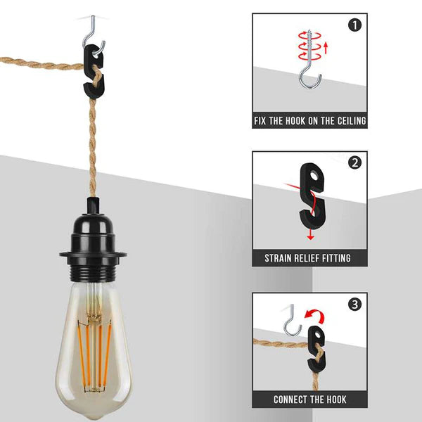 Industrial Hanging Adjustable Hemp Rope ON/OFF Switch UK Plug Pendant Light cable