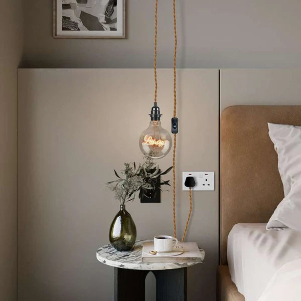 Industrial Hanging Adjustable Hemp Rope ON/OFF Switch UK Plug Pendant Light cable