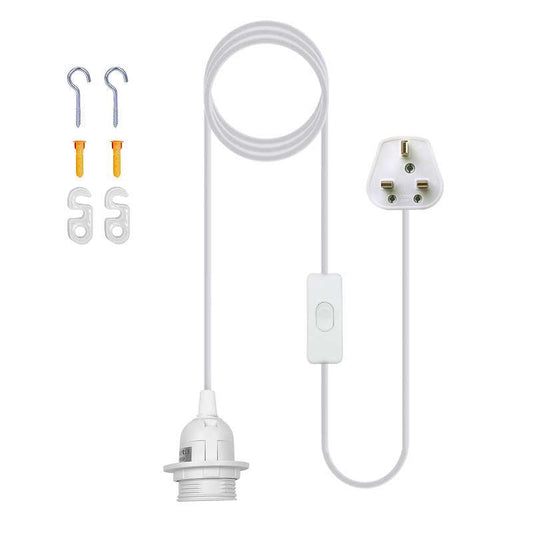E27 Plug in Hanging Pendant light Fixture White lamp bulb Socket Cord