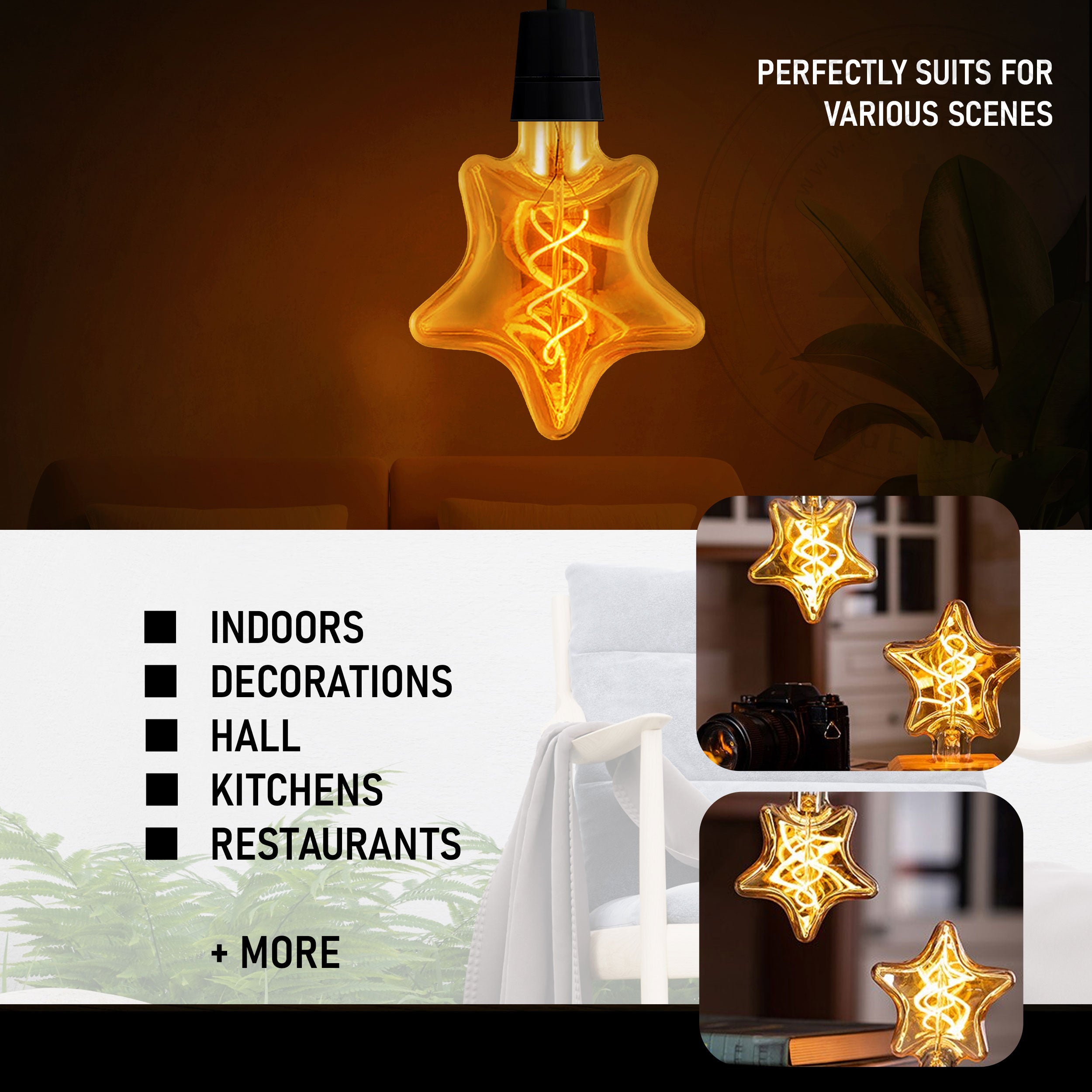 Vintage Retro style E27 Edison Screw Amber Glass light Bulbs, Warm White Colour Indoor decorative Lamp