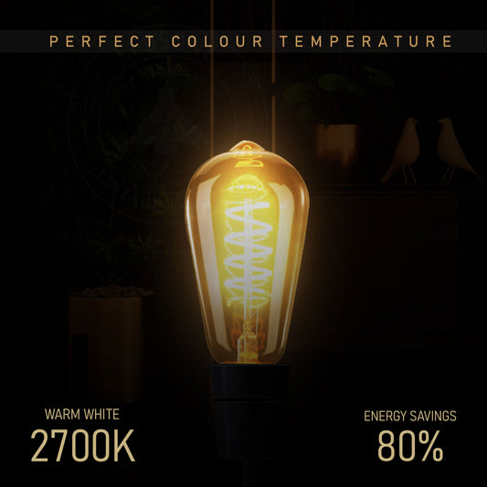 Vintage Retro style E27 Edison Screw Amber Glass light Bulbs, Warm White Colour Indoor decorative Lamp