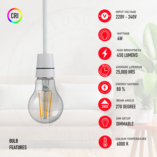 A60 B22 4W Bayonet Style LED filament light Bulb Pendant Lamps, Chandeliers, Restaurant and Bar Lighting Light