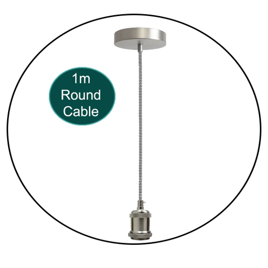 1m Black & White Round Cable With Satin Nickel Pendant Holder~1696